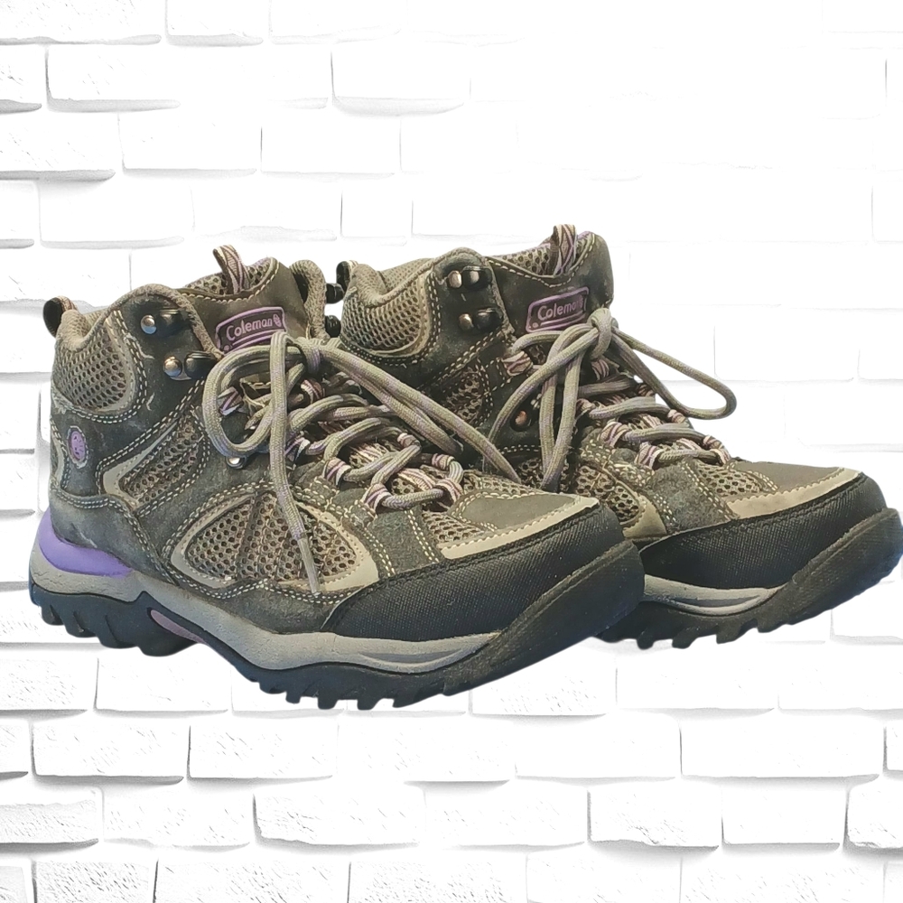 Coleman Hiking Booties Size 7M, Spruce Gray Leather Lace-Up Round Toe